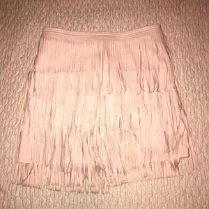 Fringed Pink Leather Skirt